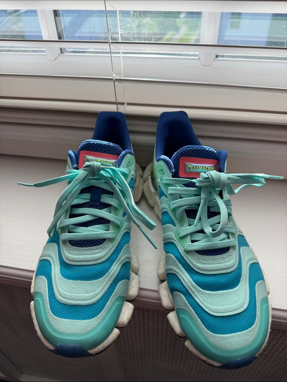 adidas Men’s Hyperboost Aqua and Teal Wave-Pattern Sneakers